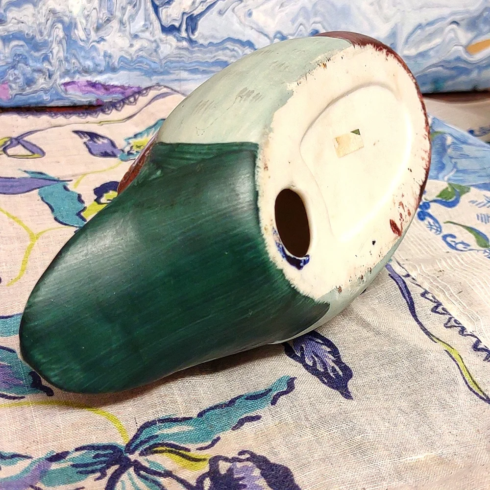 Porcelain Hand Painted Figural Mallard Duck Pencil Holder Vintage